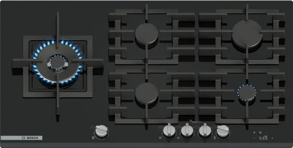 Bosch Serie 8 PRS9A6H40 Piano Cottura da Incasso 90 cm Nero Vetro Temperato 5 Bruciatori a Gas con Home Connect