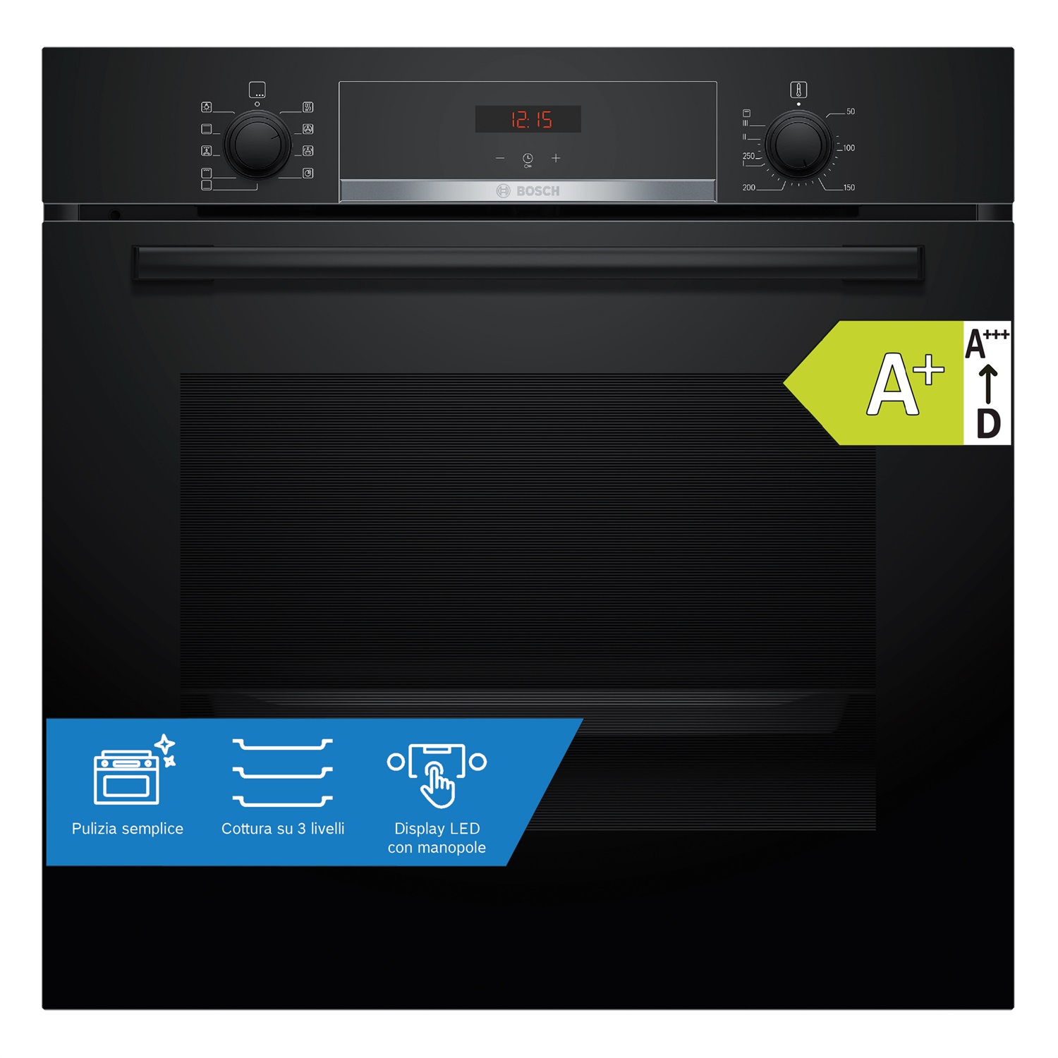 Bosch HBA534BB3 Forno da incasso 60 x 60 cm Nero 71L Classe A Multifunzione Ventilato con Grill e Pulizia Idrolitica