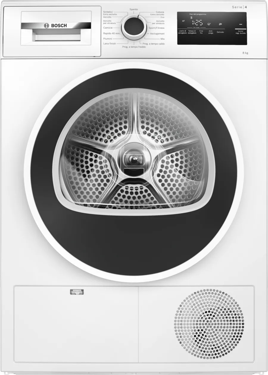 Bosch Serie 4 WTH85208II Asciugatrice a Pompa di Calore 8 kg A Libera Installazione Caricamento Frontale con Auto Dry e Filtro Easy Clean