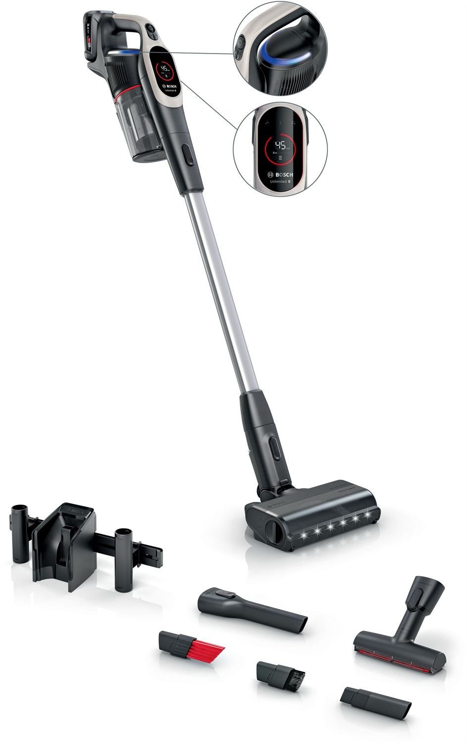 Bosch BCS931GAC Aspirapolvere ricaricabile Unlimited 9 Graphite - Senza sacco, 200 W, Tecnologia MicroClean, Capacità 0,4 L, Filtrazione HEPA