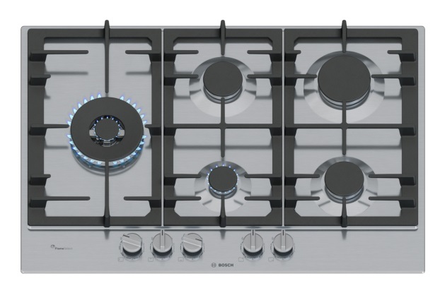 Bosch PCS7A5I95 Serie 6 Piano Cottura a Gas 75 cm Acciaio Inox con 5 Fuochi e Griglie in Ghisa