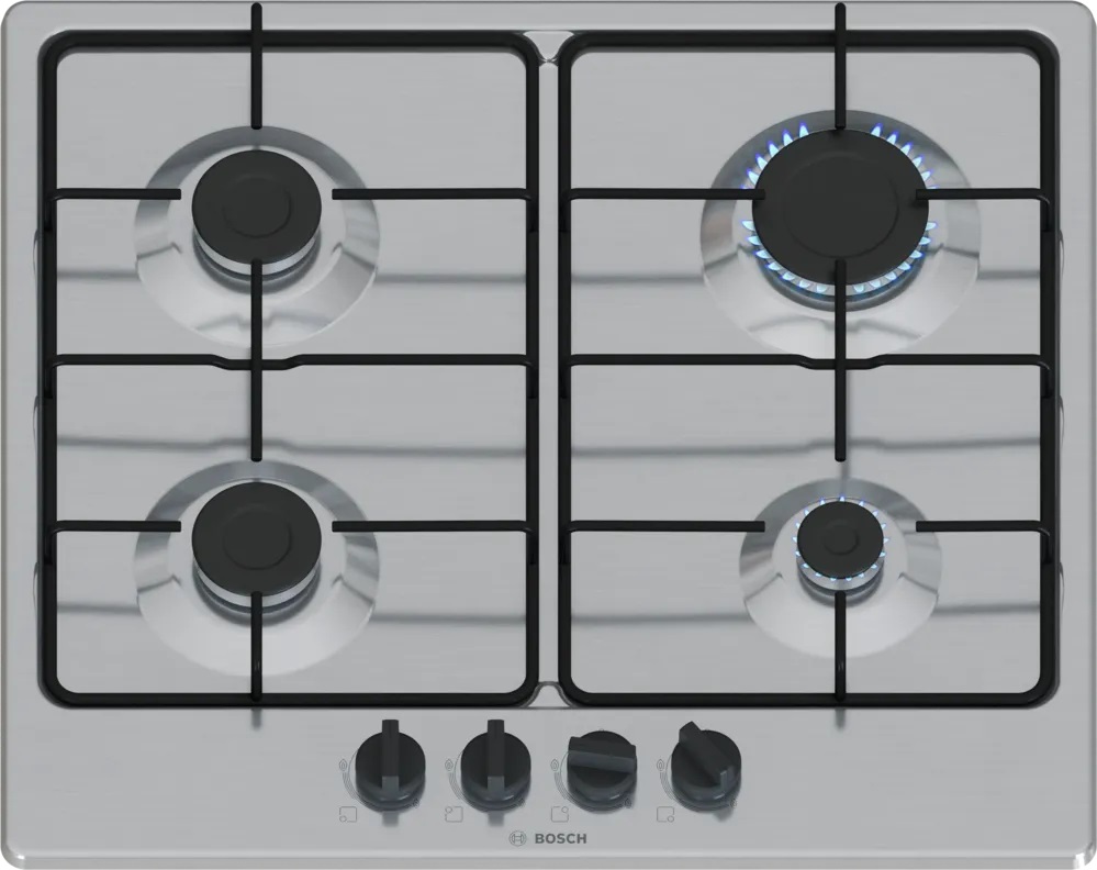 Bosch Serie 4 PGP6B5K80 Piano Cottura a Gas da Incasso in Acciaio Inox 60 cm con 4 Bruciatori