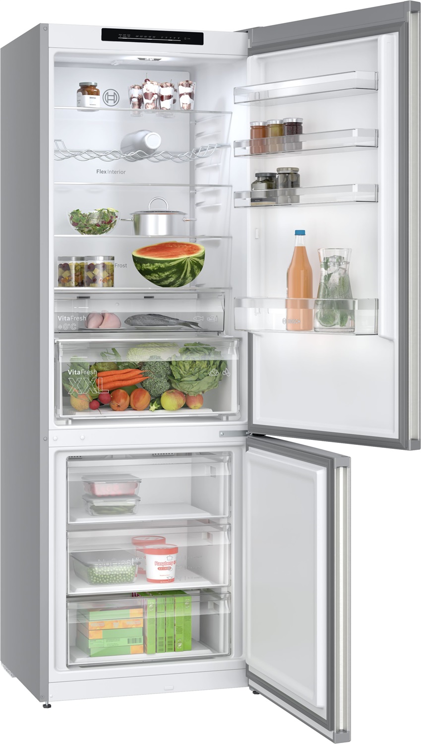 Bosch KGN492IAF Serie 4 Frigorifero Combinato da Libera Installazione 203 x 70 cm, 440 Litri, NoFrost, VitaFresh XXL, Acciaio Spazzolato Anti-Impronta, Classe A