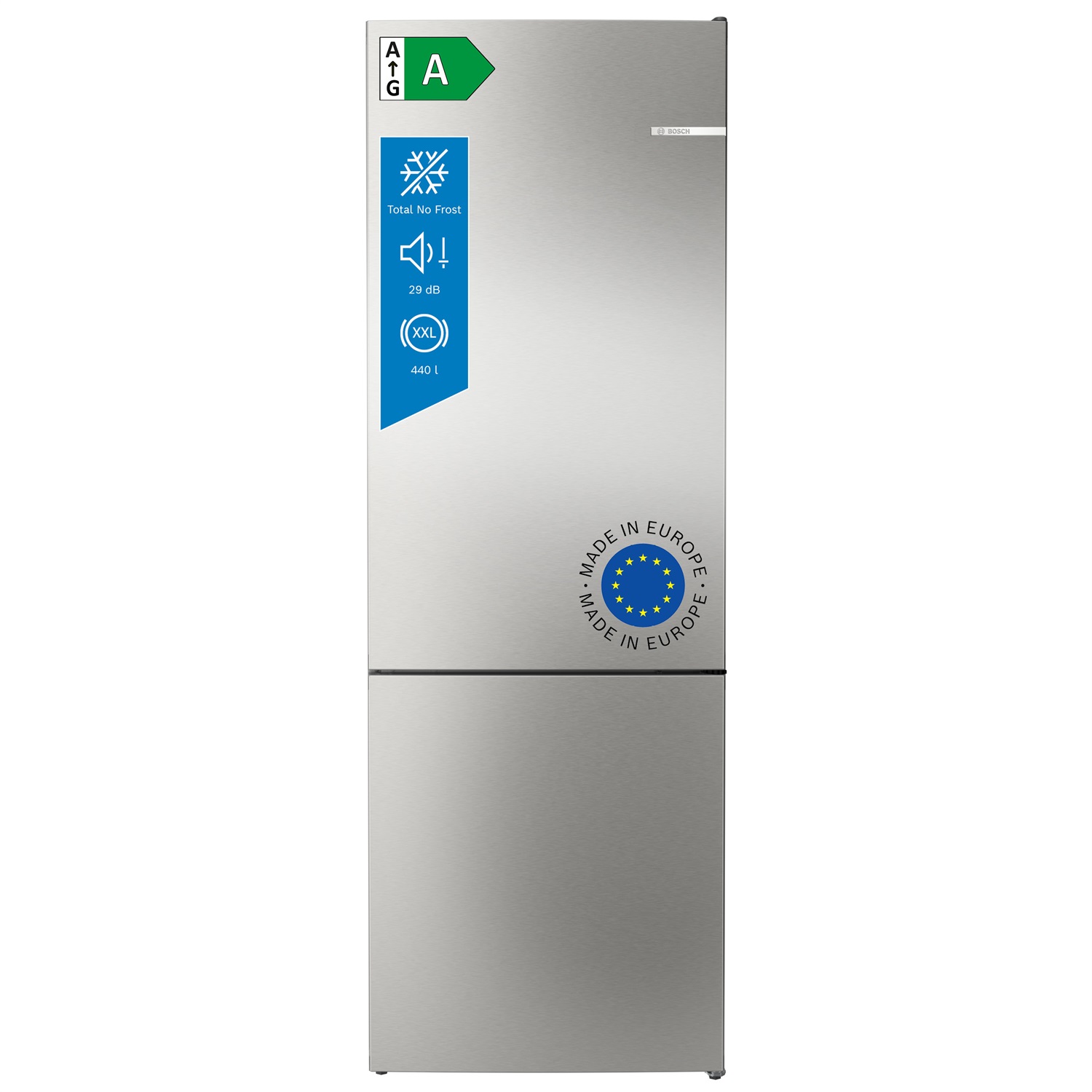 Bosch KGN492IAF Serie 4 Frigorifero Combinato da Libera Installazione 203 x 70 cm, 440 Litri, NoFrost, VitaFresh XXL, Acciaio Spazzolato Anti-Impronta, Classe A