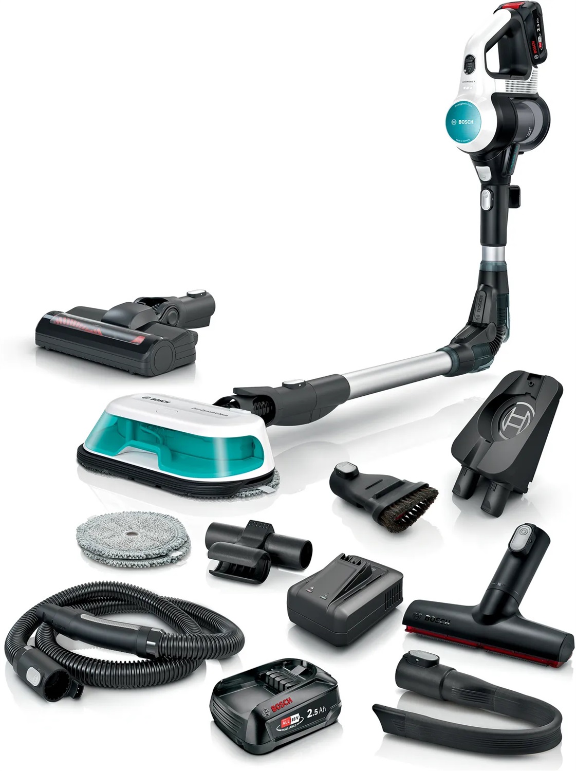 Bosch Aspirapolvere a Batteria Unlimited 7 ProHygienic Aqua - 2 in 1, Senza Fili, Filtraggio HEPA, 2 Batterie e Caricatore Rapido