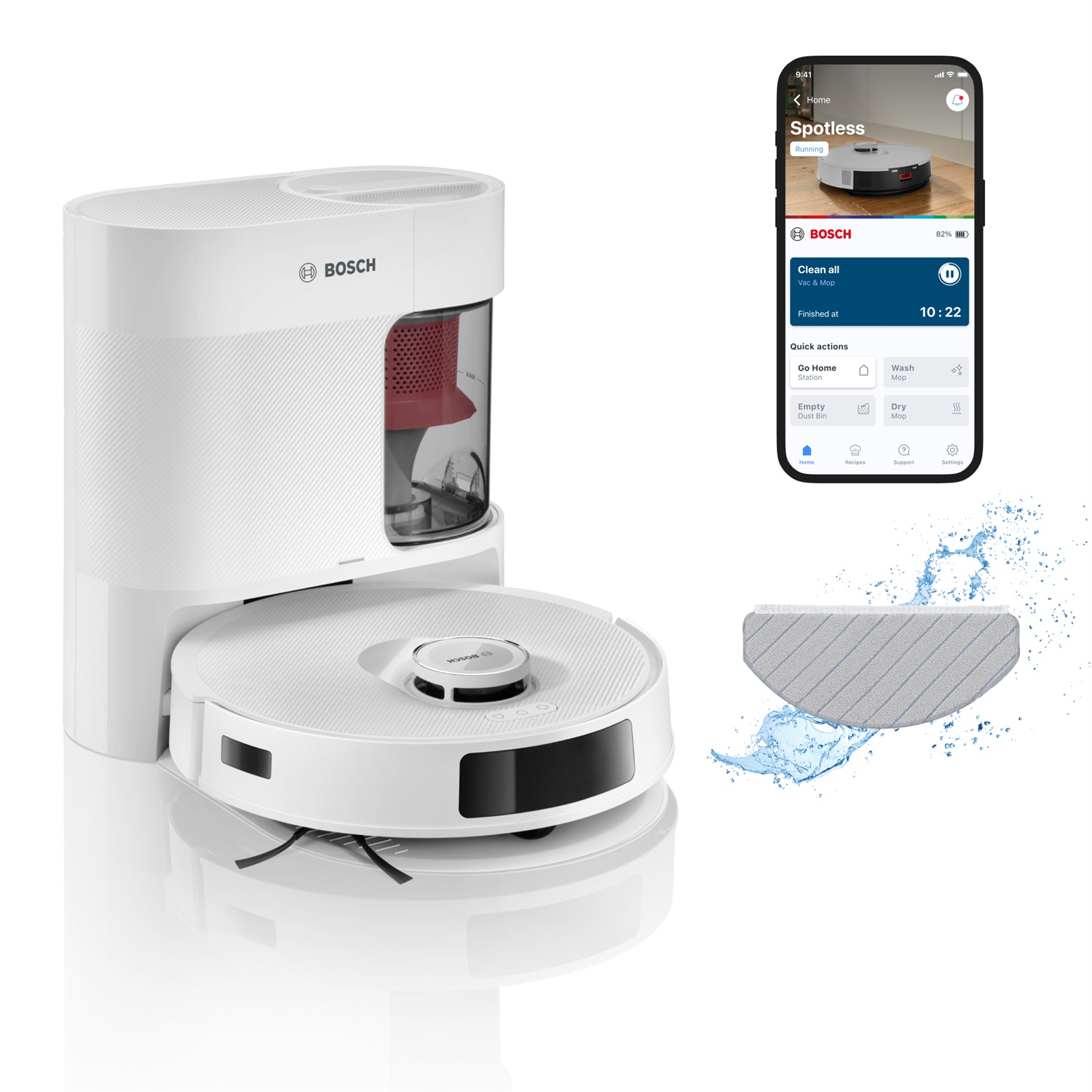 BOSCH BCRD2W - Aspirapolvere Robot e Lavapavimenti con Spazzola Carbon Power e Funzione Antigroviglio, Bianco