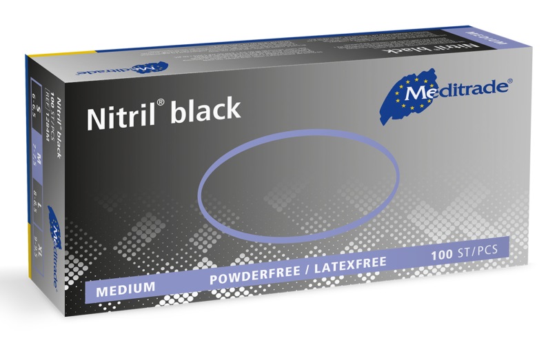 Meditrade Guanti Monouso in Nitrile Nero, Taglia L, Conf. da 1000 pz, Adatti per Alimenti