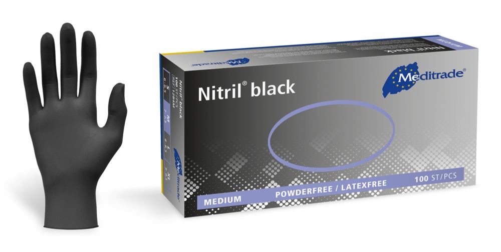 Meditrade Guanti Monouso in Nitrile Nero, Taglia L, Conf. da 1000 pz, Adatti per Alimenti