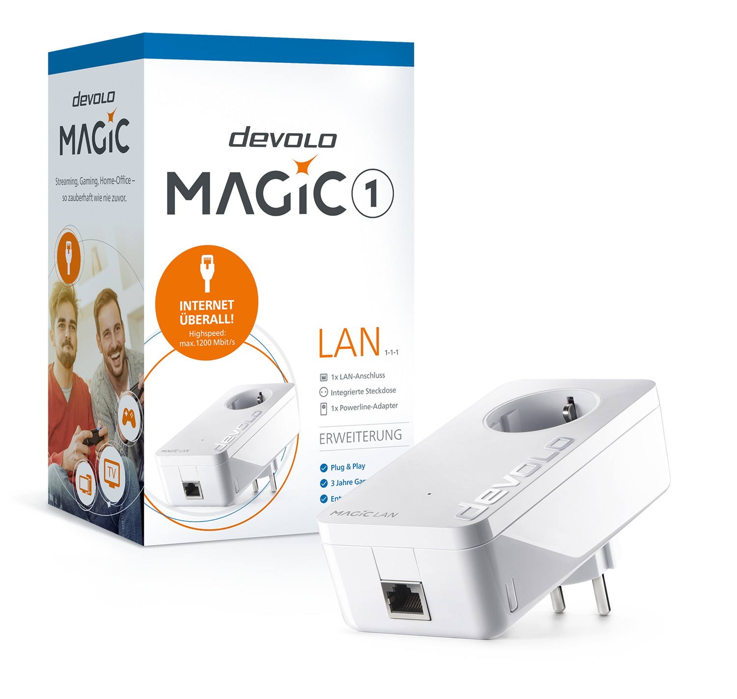 Devolo Magic 1 LAN - Adattatore Powerline 1200 Mbit/s con Collegamento Ethernet LAN - Bianco - 2 Pezzi
