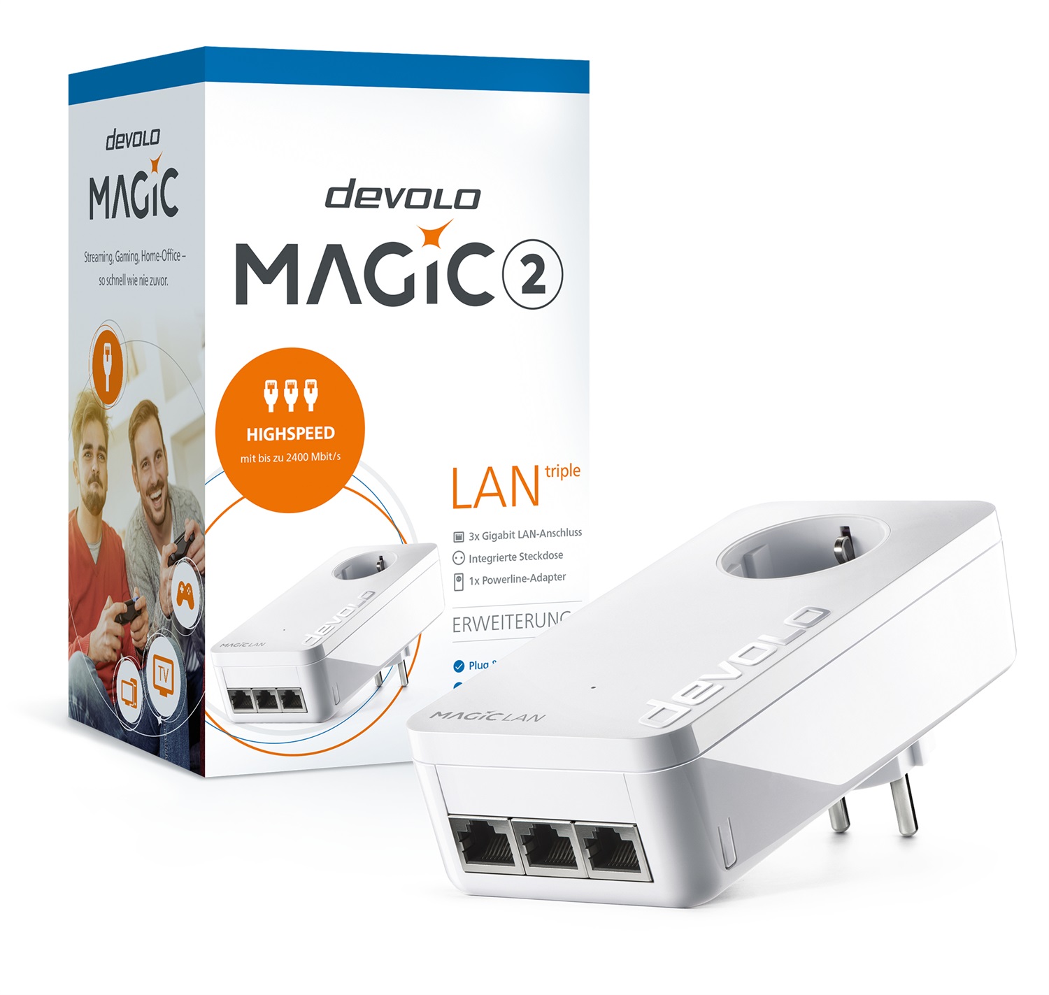 Devolo Magic 2 LAN Triple Singola - 2400 Mbit/s, Gigabit Ethernet, Bianco