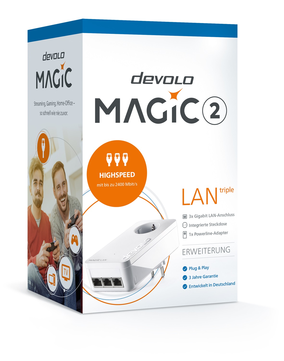 Devolo Magic 2 LAN Triple Singola - 2400 Mbit/s, Gigabit Ethernet, Bianco