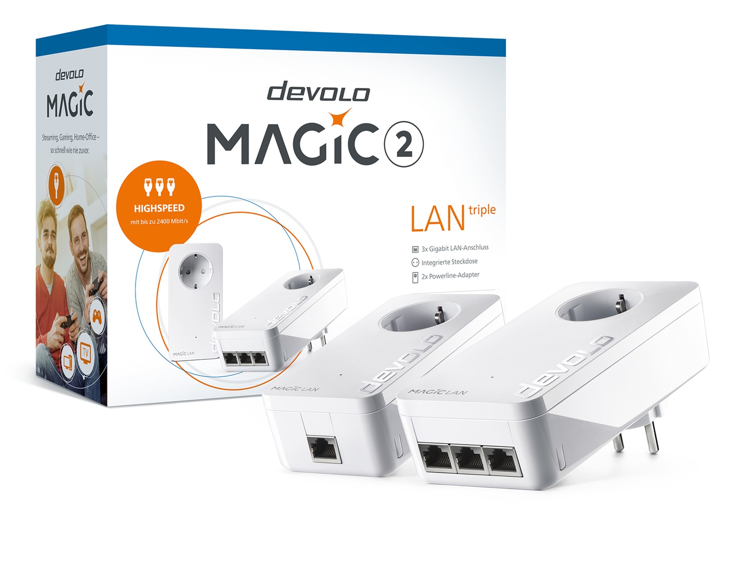 Devolo Magic 2 LAN Triple Starter Kit - Powerline 2400 Mbit/s, 2 Adattatori, Gigabit Ethernet, Bianco