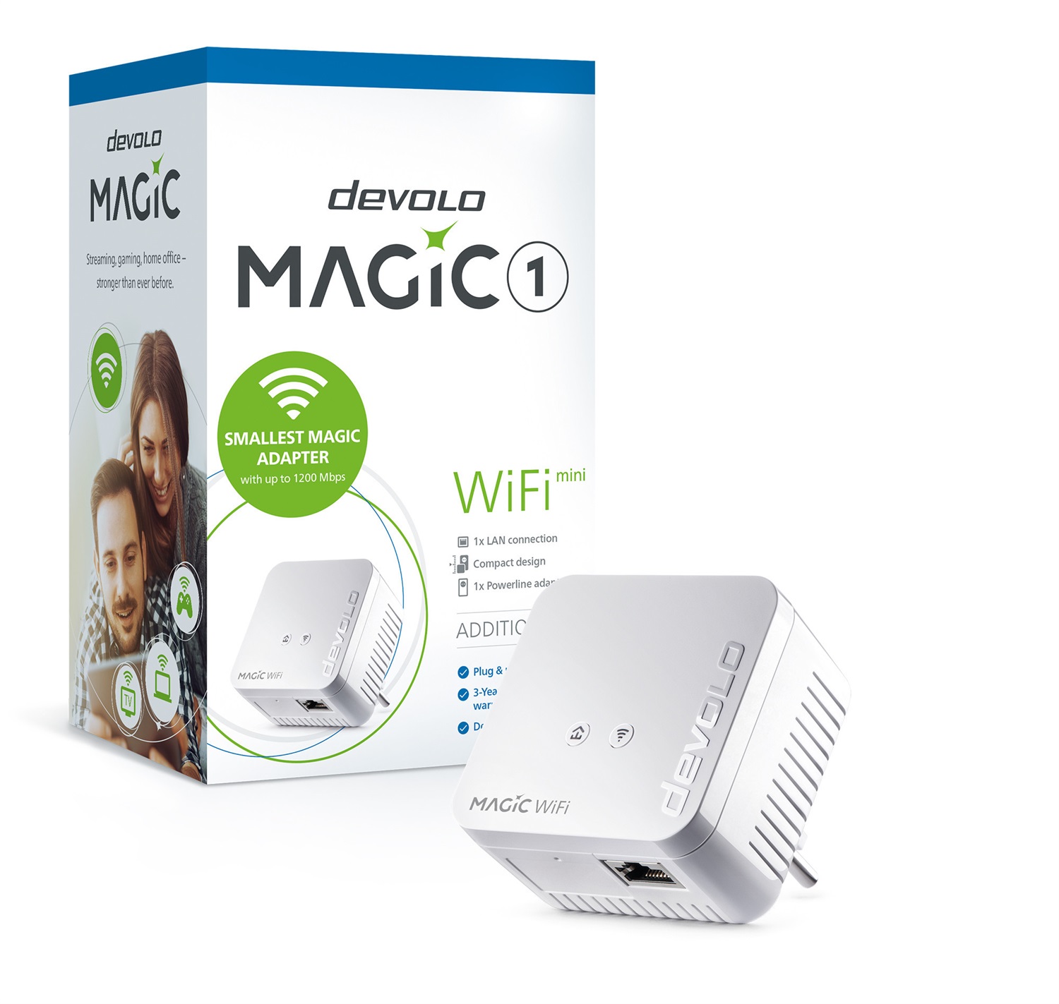 Devolo Magic 1 WiFi mini - Adattatore Powerline 1200 Mbit/s con Ethernet LAN e Wi-Fi, ideale per lavoro e streaming, presa francese