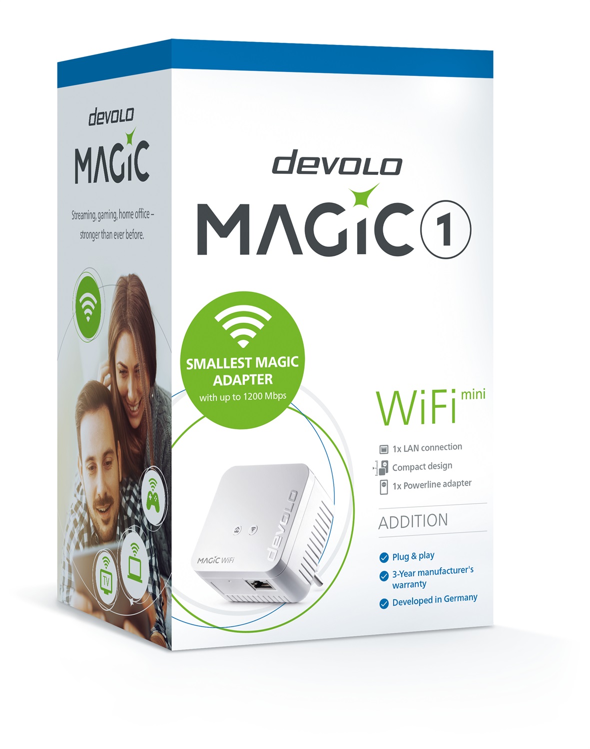 Devolo Magic 1 WiFi mini - Adattatore Powerline 1200 Mbit/s con Ethernet LAN e Wi-Fi, ideale per lavoro e streaming, presa francese