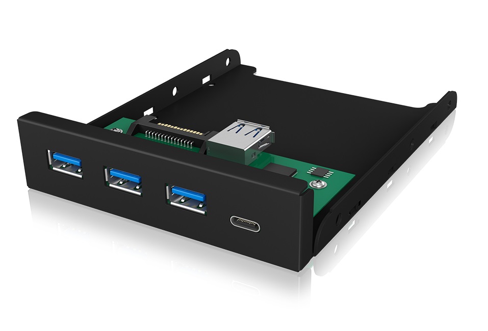 Icy Box Pannello Frontale USB 3.0 - 1 x USB-C, 3 x USB-A, Metallo, Nero