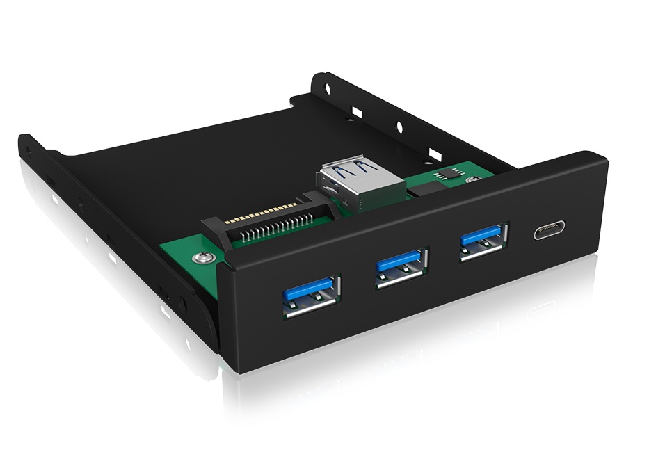 Icy Box Pannello Frontale USB 3.0 - 1 x USB-C, 3 x USB-A, Metallo, Nero
