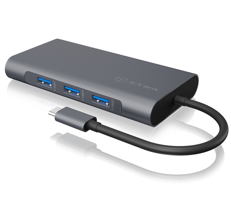 ICY BOX IB-DK4040-CPD Docking Station USB Type-C 10-in-1 con HDMI, VGA, Power Delivery, 3x USB-A 3.0, lettore di schede e Gigabit LAN - Antracite/Nero