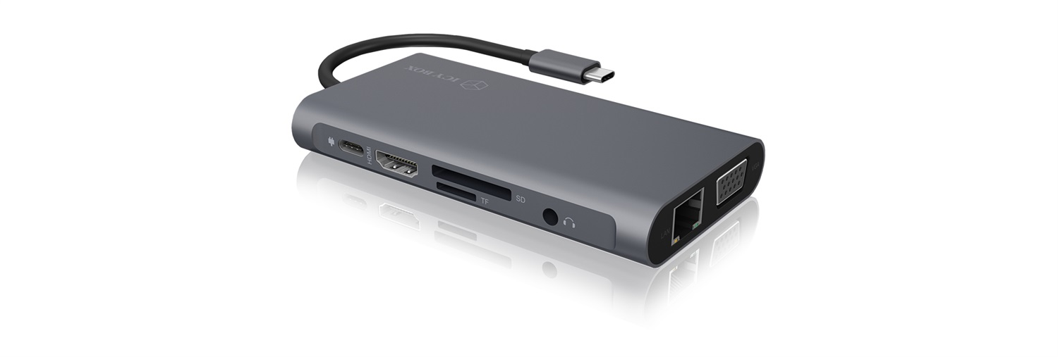ICY BOX IB-DK4040-CPD Docking Station USB Type-C 10-in-1 con HDMI, VGA, Power Delivery, 3x USB-A 3.0, lettore di schede e Gigabit LAN - Antracite/Nero