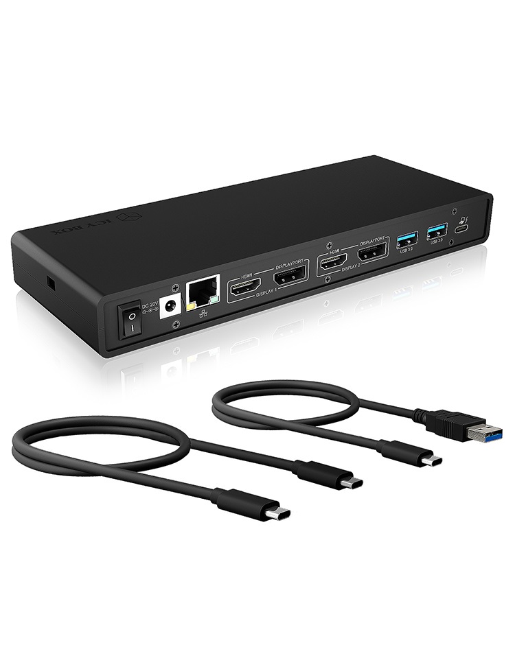ICY BOX IB-DK2245AC Docking Station USB-C (14-in-1) con 2x HDMI e 2x DP (5K 30Hz | 4K 60Hz), 6x USB 3.0, Alimentazione 65W, Gigabit Ethernet