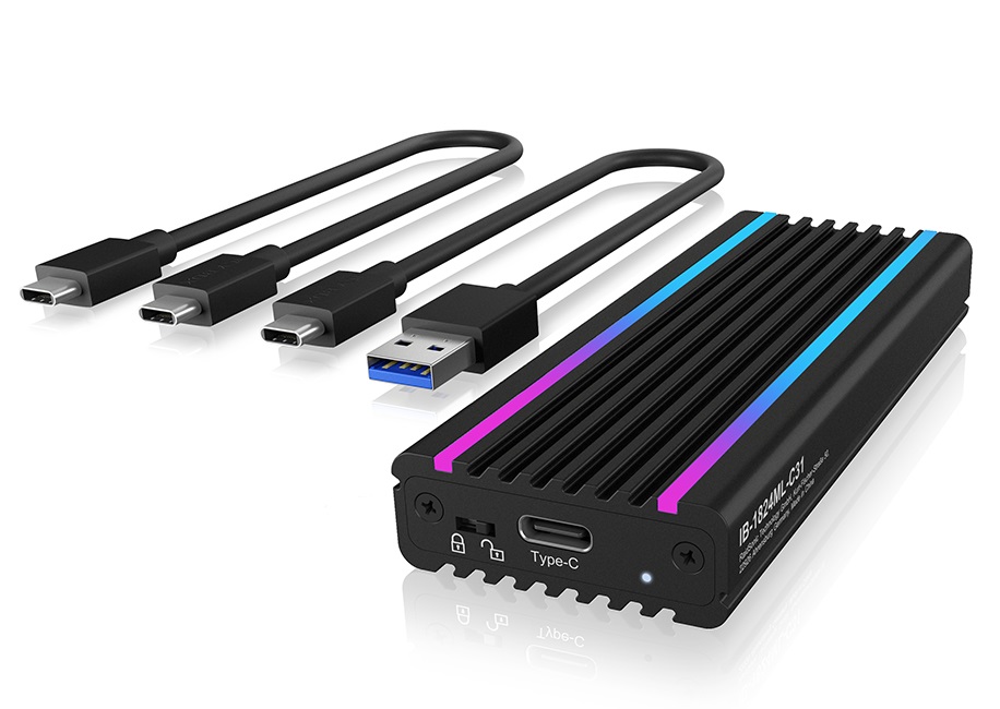 ICY BOX IB-1824ML-C31 - Case Esterno per SSD M.2 NVMe USB-C 3.2 con Illuminazione LED