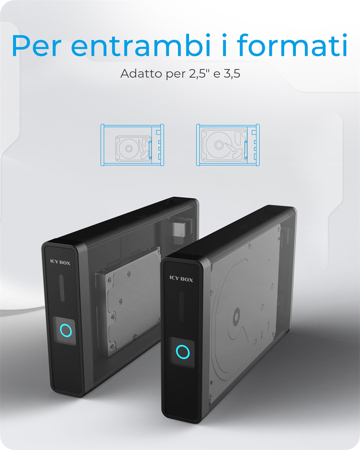ICY BOX IB-382H-C31 Box esterno HDD/SSD Nero 2.5/3.5 SATA con Hot-swap e velocità 10 Gbit/s