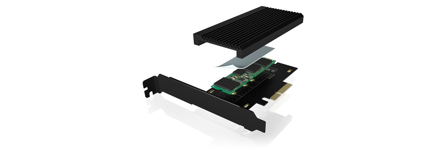 ICY BOX IB-PCI208-HS Scheda di Interfaccia e Adattatore Interno M.2 PCIe per SSD NVMe - Nero, Passivo, 128 mm