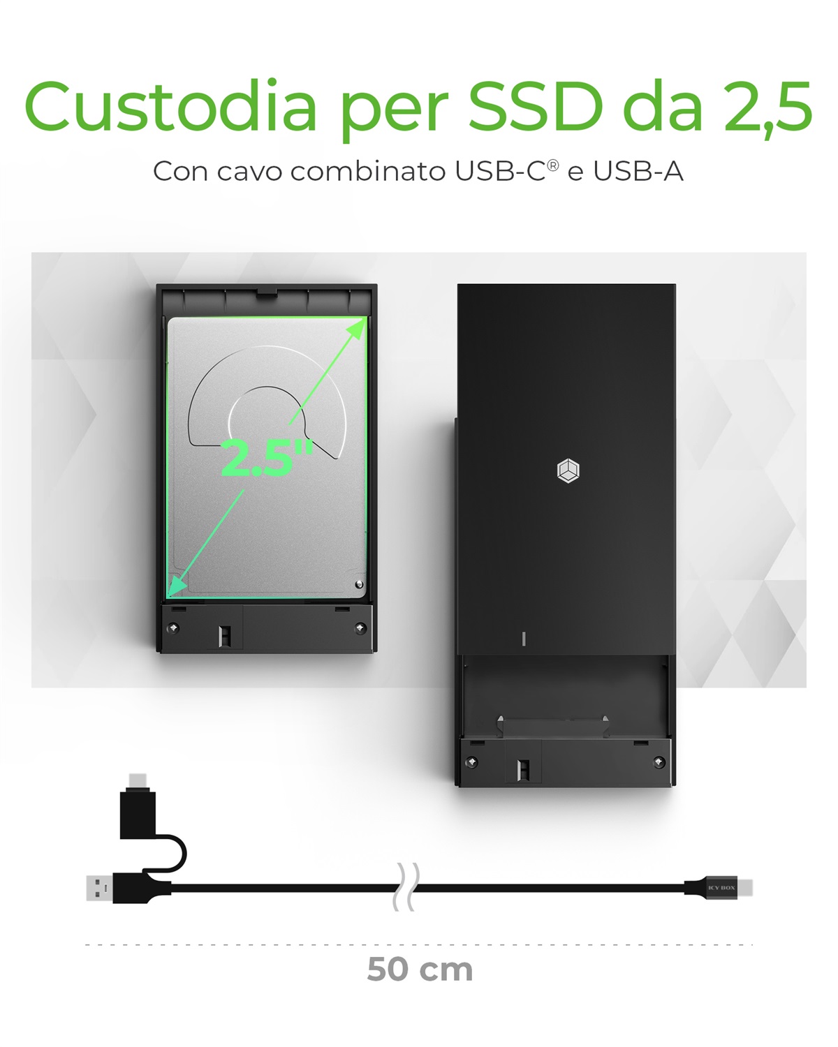 ICY BOX IB-200T-C3 Box Esterno per SSD/HDD 2.5