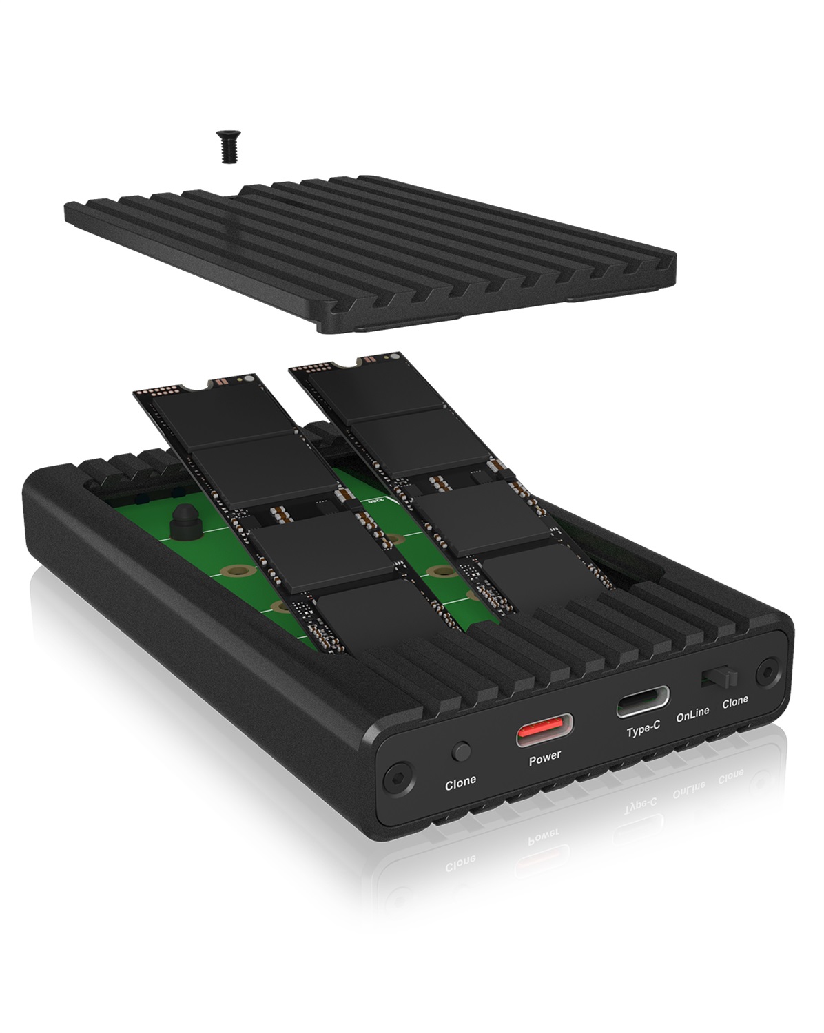 ICY BOX IB-2817MCL-C31 Docking Station per 2x M.2 NVMe SSD con Clonazione, USB 3.2 Gen 2, Alluminio, Nero