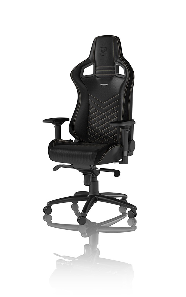 Noblechairs EPIC Sedia da Gaming e Ufficio in Finta Pelle Nero/Oro, Reclinabile fino a 135°, Cuscino Lombare, Max 120kg