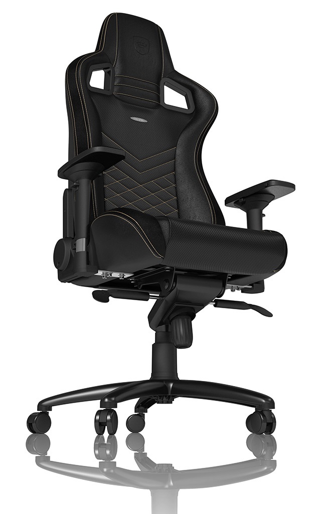 Noblechairs EPIC Sedia da Gaming e Ufficio in Finta Pelle Nero/Oro, Reclinabile fino a 135°, Cuscino Lombare, Max 120kg