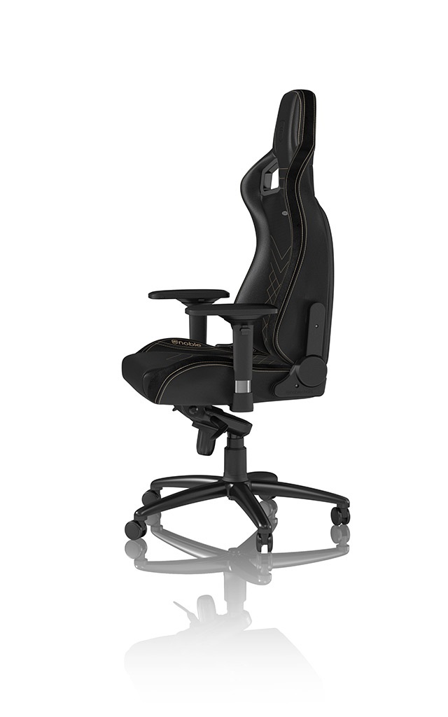 Noblechairs EPIC Sedia da Gaming e Ufficio in Finta Pelle Nero/Oro, Reclinabile fino a 135°, Cuscino Lombare, Max 120kg