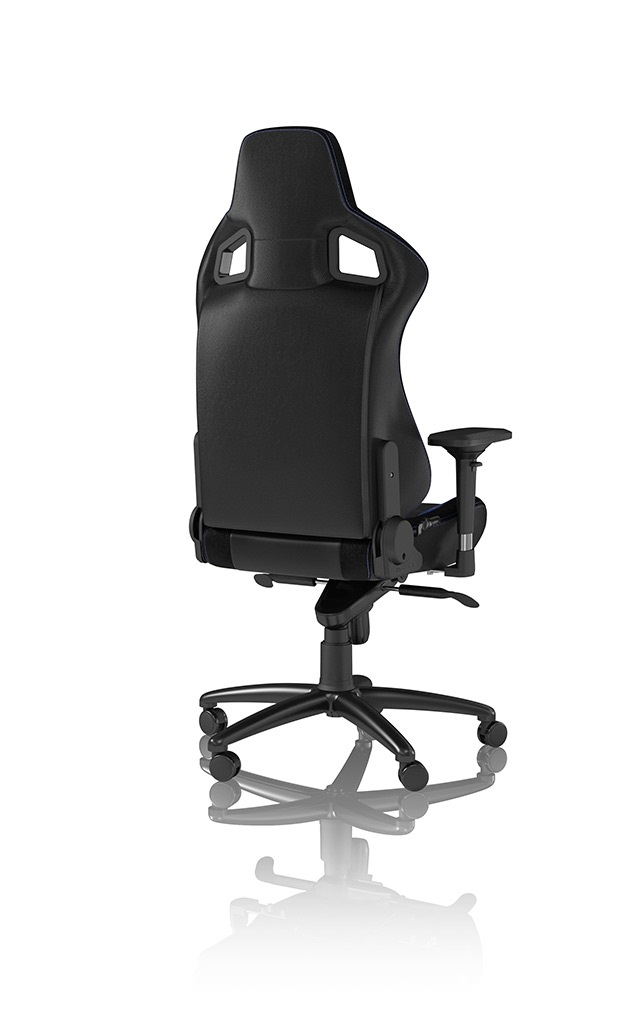 NOBLECHAIRS EPIC Sedia da Gaming e Ufficio - Seduta Imbottita in Ecopelle PU Nero/Blu, Reclinabile 135°, Cuscino Lombare, Max 141 cm