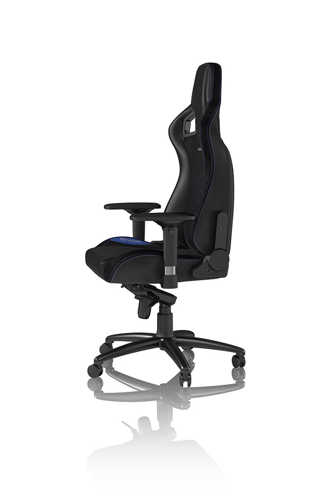 NOBLECHAIRS EPIC Sedia da Gaming e Ufficio - Seduta Imbottita in Ecopelle PU Nero/Blu, Reclinabile 135°, Cuscino Lombare, Max 141 cm