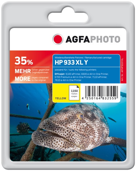 AgfaPhoto APHP933YXL Cartuccia d'Inchiostro Giallo 13ml - Fino a 1150 Pagine, Compatibile con HP