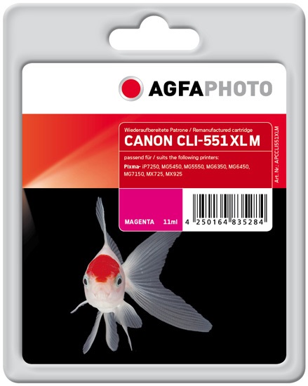 Agfa Photo APCCLI551XLM Cartuccia d'Inchiostro Magenta Standard - 970 Pagine, 11ml, Compatibile con PIXMA