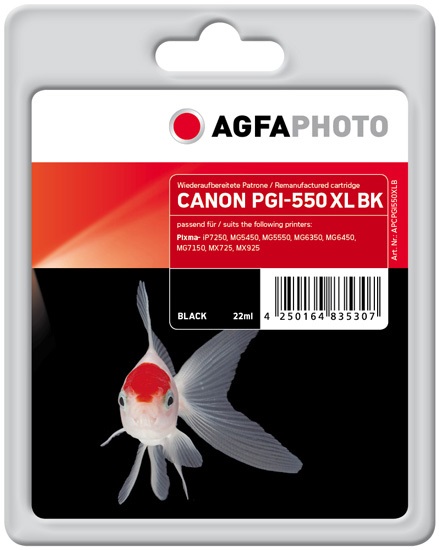Agfa Photo APCPGI550XLB Cartuccia d'Inchiostro Nero 22ml - Resa di ~500 Pagine, Compatibile con PIXMA