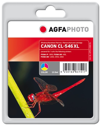 AgfaPhoto APCCL546CXL Cartuccia d'Inchiostro Ciano, Magenta, Giallo - 13,5 ml, ~300 Pagine, Compatibile con Canon CL-546XL