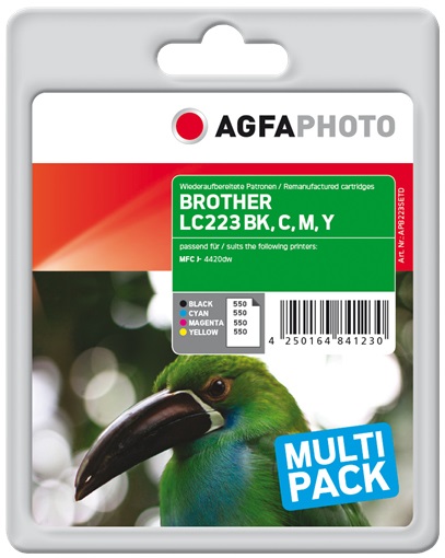 AgfaPhoto APB223SETD Cartuccia d'Inchiostro Multipack Nero, Ciano, Magenta, Giallo - Compatibile con Brother LC223VALBPDR