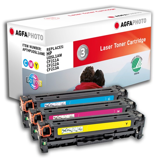 AgfaPhoto APTHPU0SL1AME Cartuccia Toner Multipack Ciano, Magenta, Giallo - 3 Pezzi, 1800 Pagine, Compatibile con HP