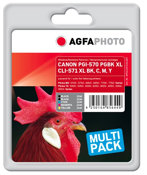 AgfaPhoto APCCLI571XLSET Cartuccia d'Inchiostro Compatibile 5 pz Nero, Ciano, Magenta, Giallo - 33 ml