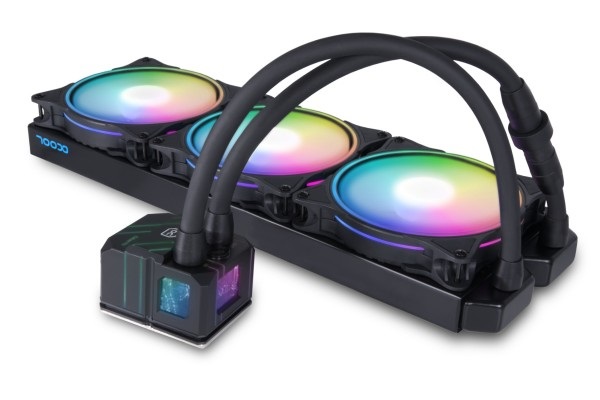 Alphacool Pro Aurora 420 CPU AIO - Kit di raffreddamento a liquido 14 cm, D-RGB, Nero e Bianco