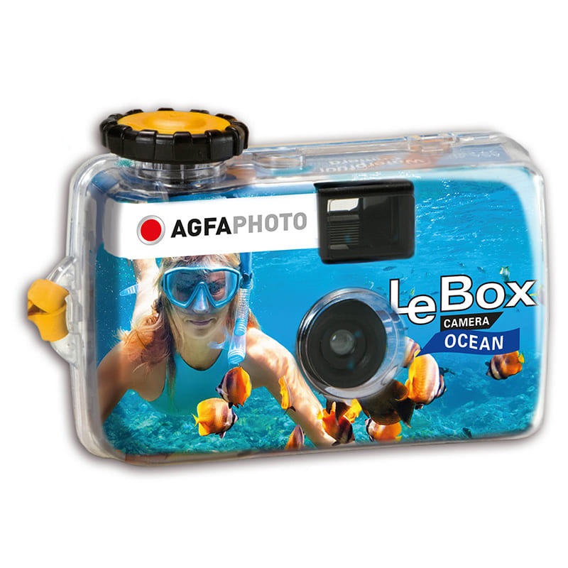 AgfaPhoto Le-Box Ocean - Fotocamera Monouso Subacquea 400 ISO, 27 Scatti, Resistente all'Acqua fino a 3m