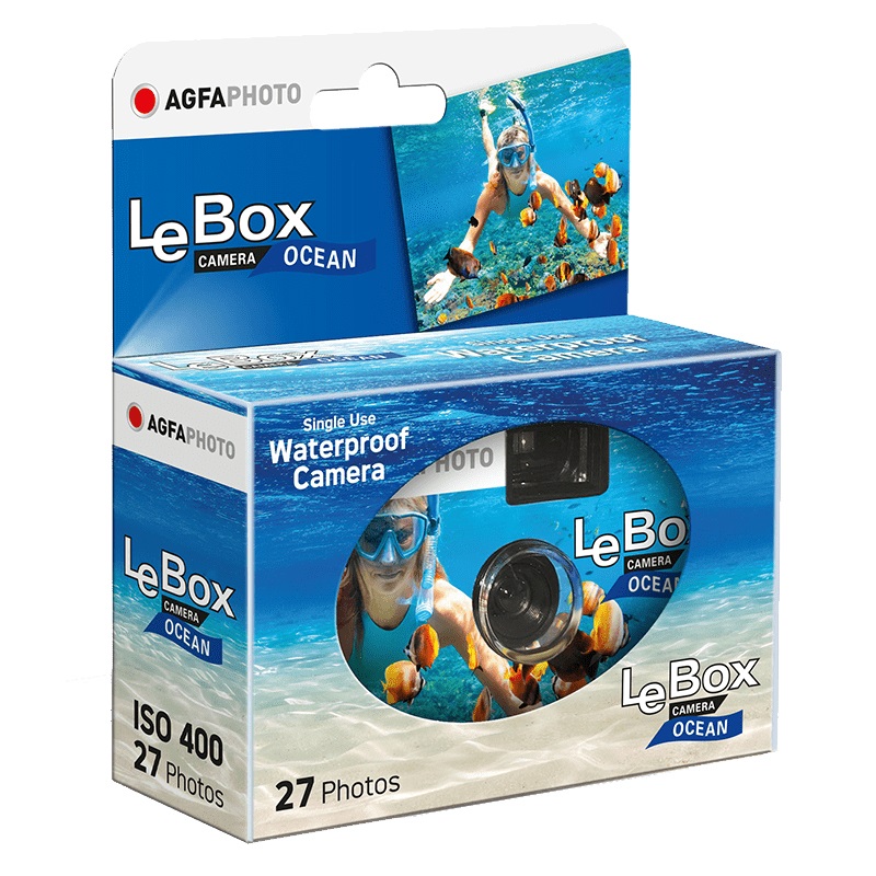 AgfaPhoto Le-Box Ocean - Fotocamera Monouso Subacquea 400 ISO, 27 Scatti, Resistente all'Acqua fino a 3m