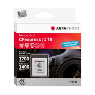 AgfaPhoto CFexpress Professional 1 TB NAND - Velocità di lettura 1700 MB/s, scrittura 1400 MB/s, resistente al freddo, caldo e agli urti