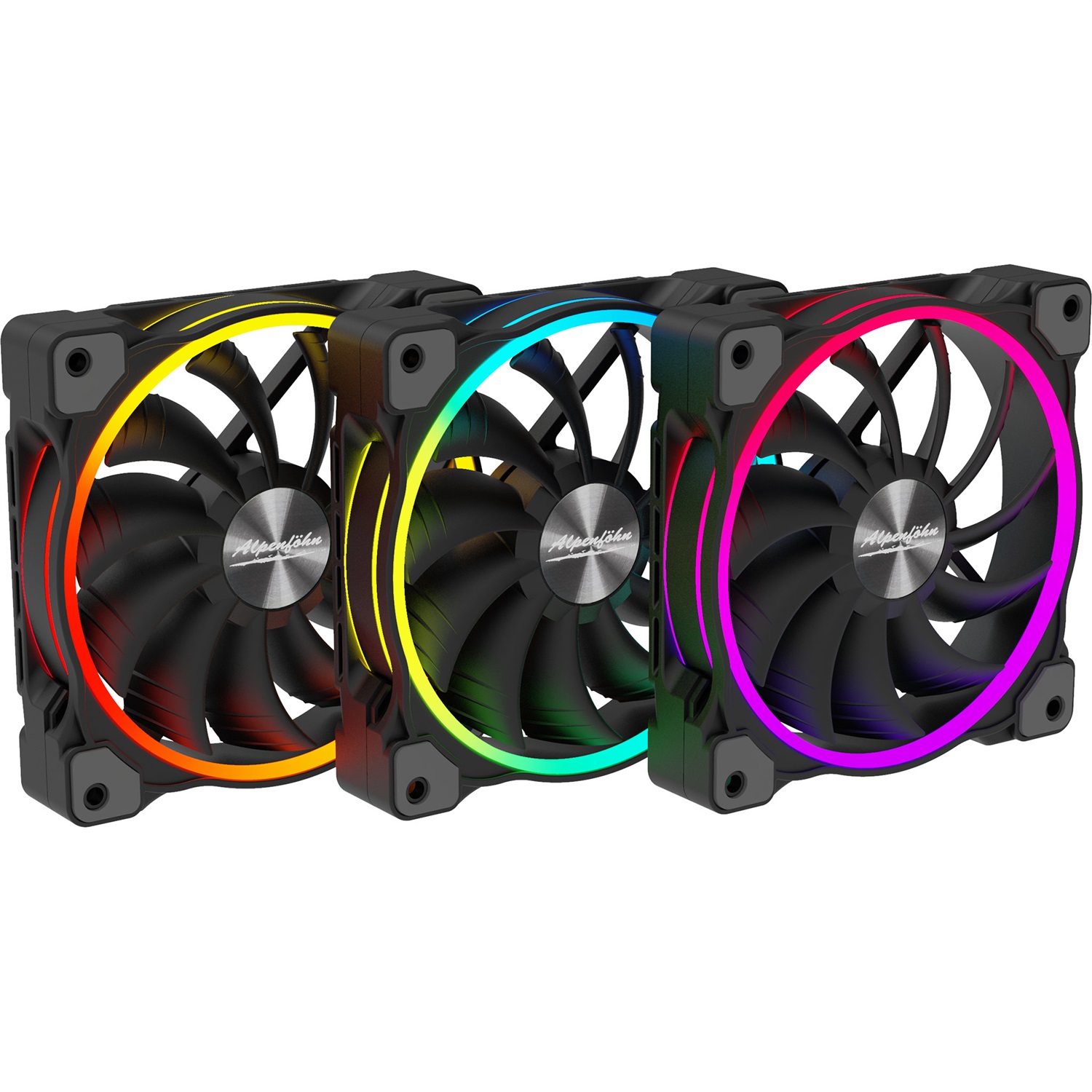 Alpenföhn Wing Boost 3 Ventilatore ARGB PWM 120mm - Kit da 3, Alta Velocità, Nero