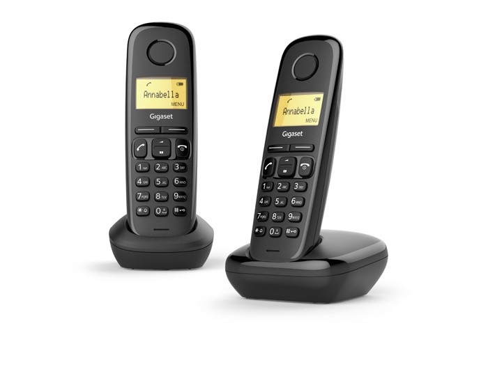 Gigaset A170 Duo Telefono Cordless Doppio con Display Illuminato, Funzione Sveglia e Identificatore di Chiamata - Nero