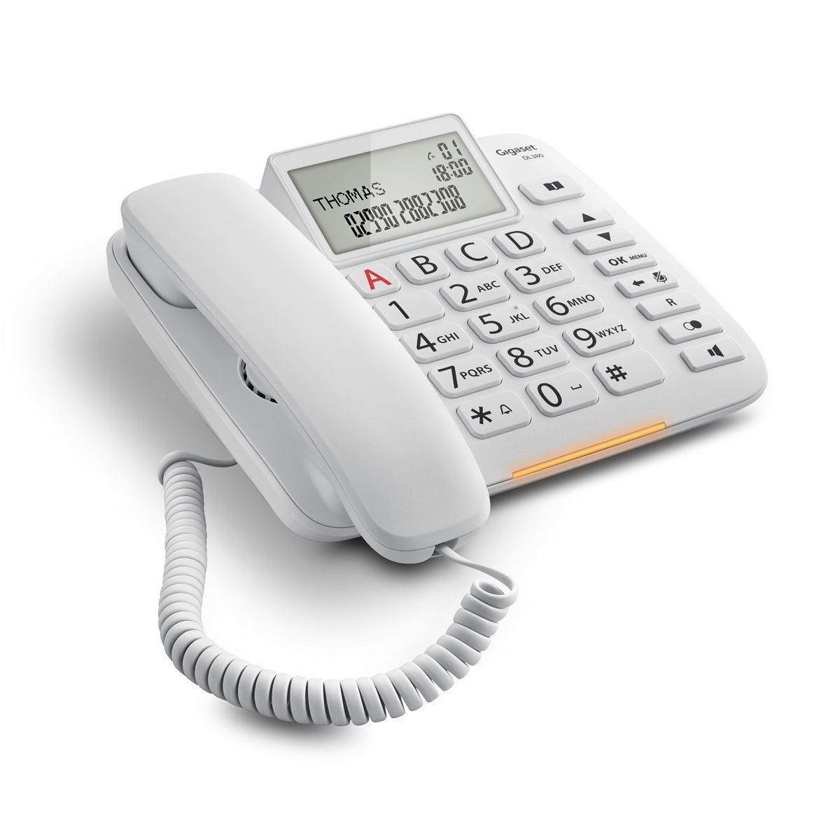 Gigaset DL380 Telefono Analogico Bianco con Identificatore di Chiamata, Vivavoce e Rubrica da 99 Voci