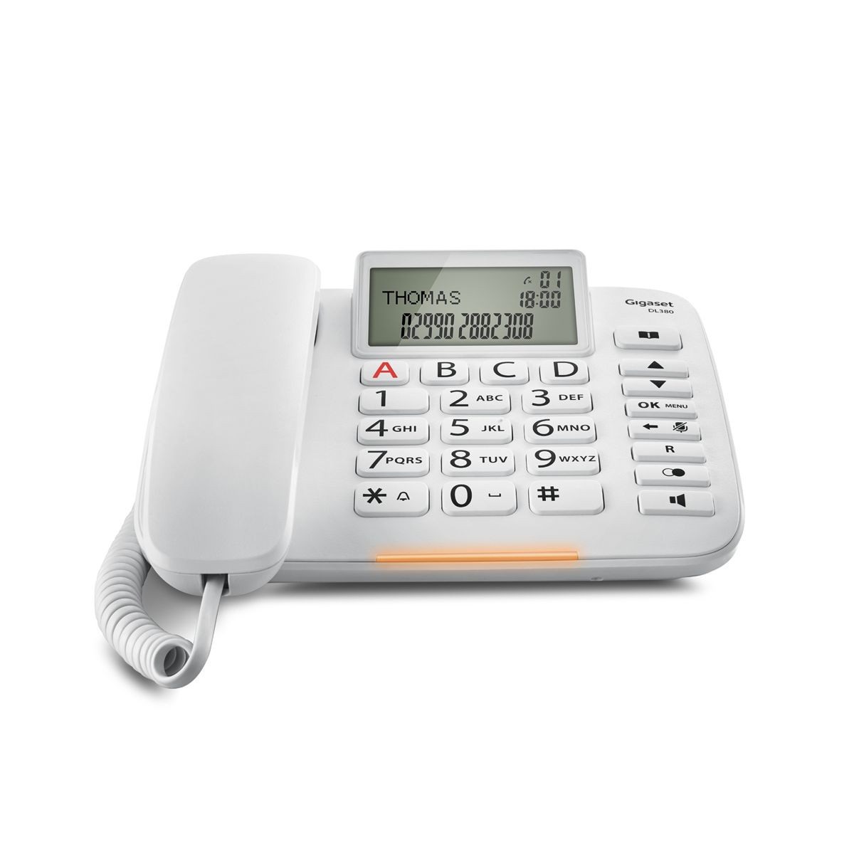 Gigaset DL380 Telefono Analogico Bianco con Identificatore di Chiamata, Vivavoce e Rubrica da 99 Voci