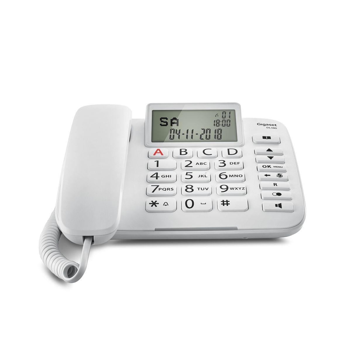 Gigaset DL380 Telefono Analogico Bianco con Identificatore di Chiamata, Vivavoce e Rubrica da 99 Voci