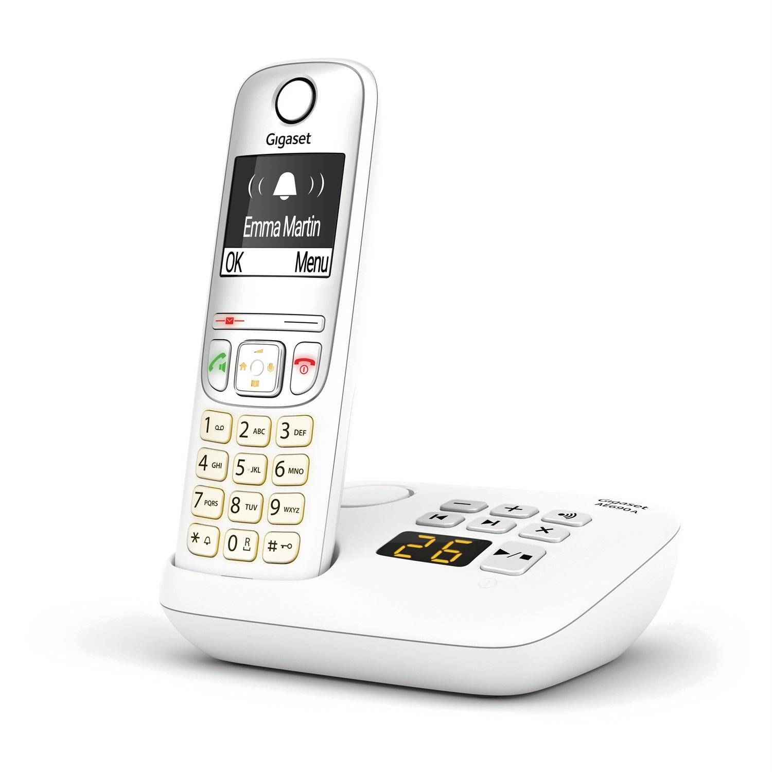 Gigaset AE690A - Telefono cordless DECT bianco con vivavoce e identificatore chiamate
